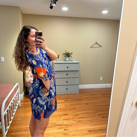 Tuckernuck Banjanan Blue Red Cotton Ikat Long Sleeve Mini Dress XS - Picture 2 of 12